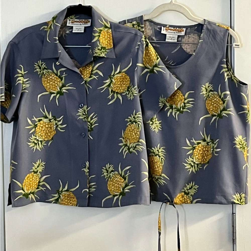 Honolulu Lulu silk tank and short sleeve shirt set